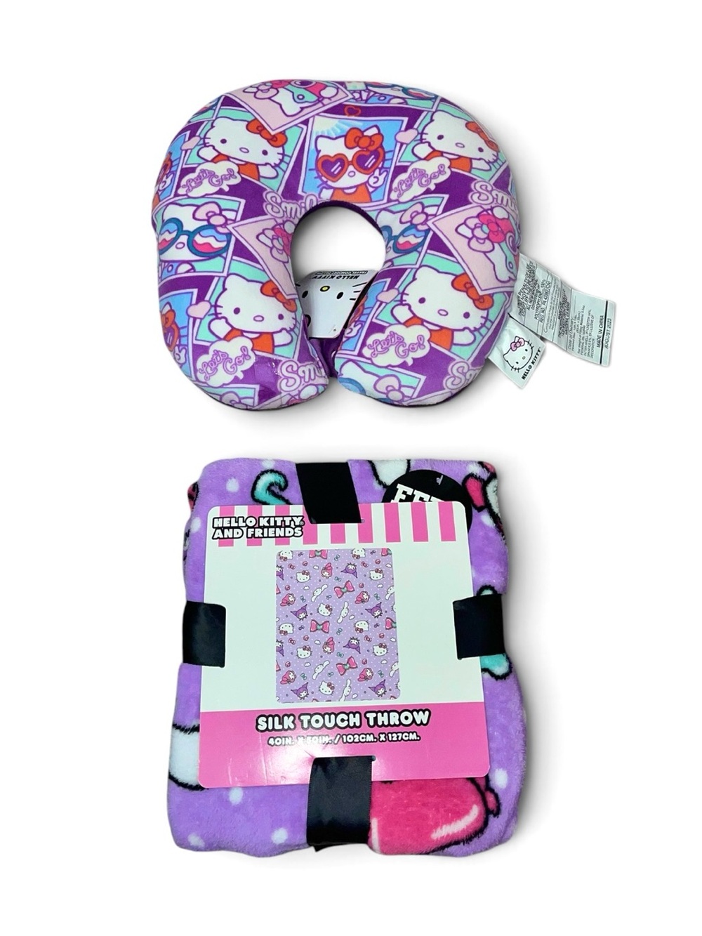 Hello Kitty Purple Travel Neck Pillow & Matching Throw Blanket